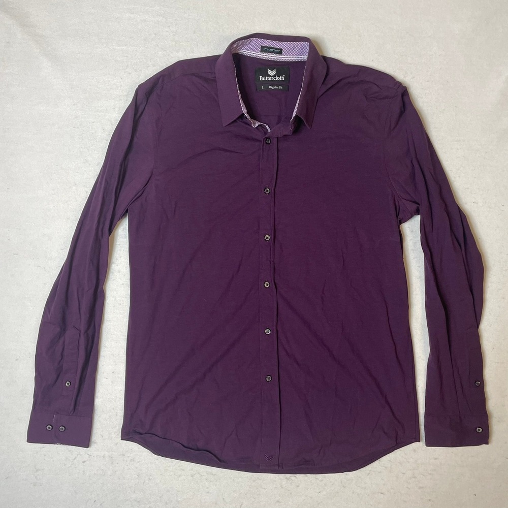 Buttercloth Mens Purple Long‎ Sleeve Regular Fit Icy Cotton Shirt Size L